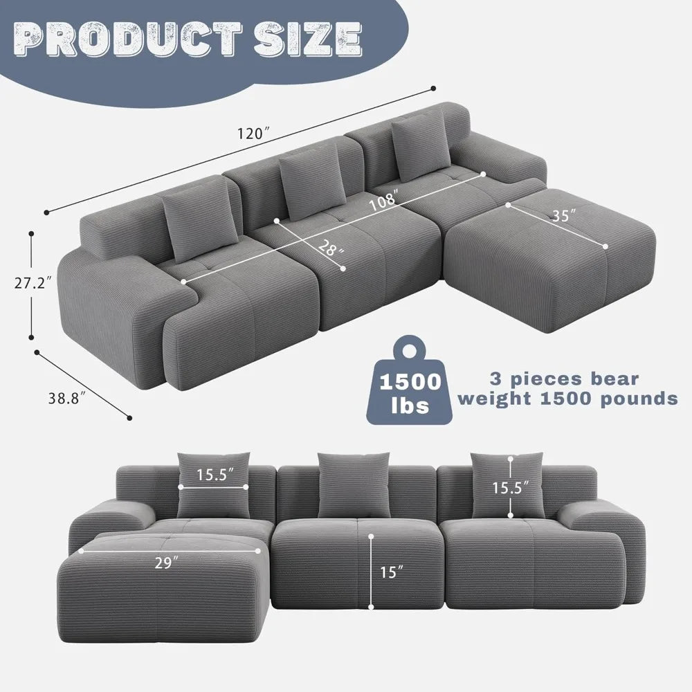 120" Cloud Modular Sectional Couch