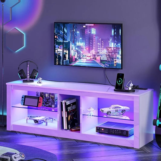 Modern White Entertainment with Power Outlet,  for Bedroom